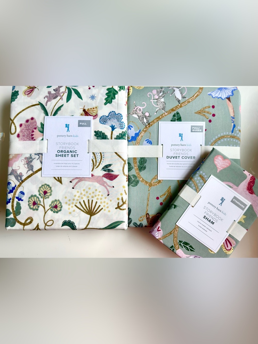 Pottery Barn Kids Storybook Friends Cotton Duvet Cover Sham & Organic Sheets NWT